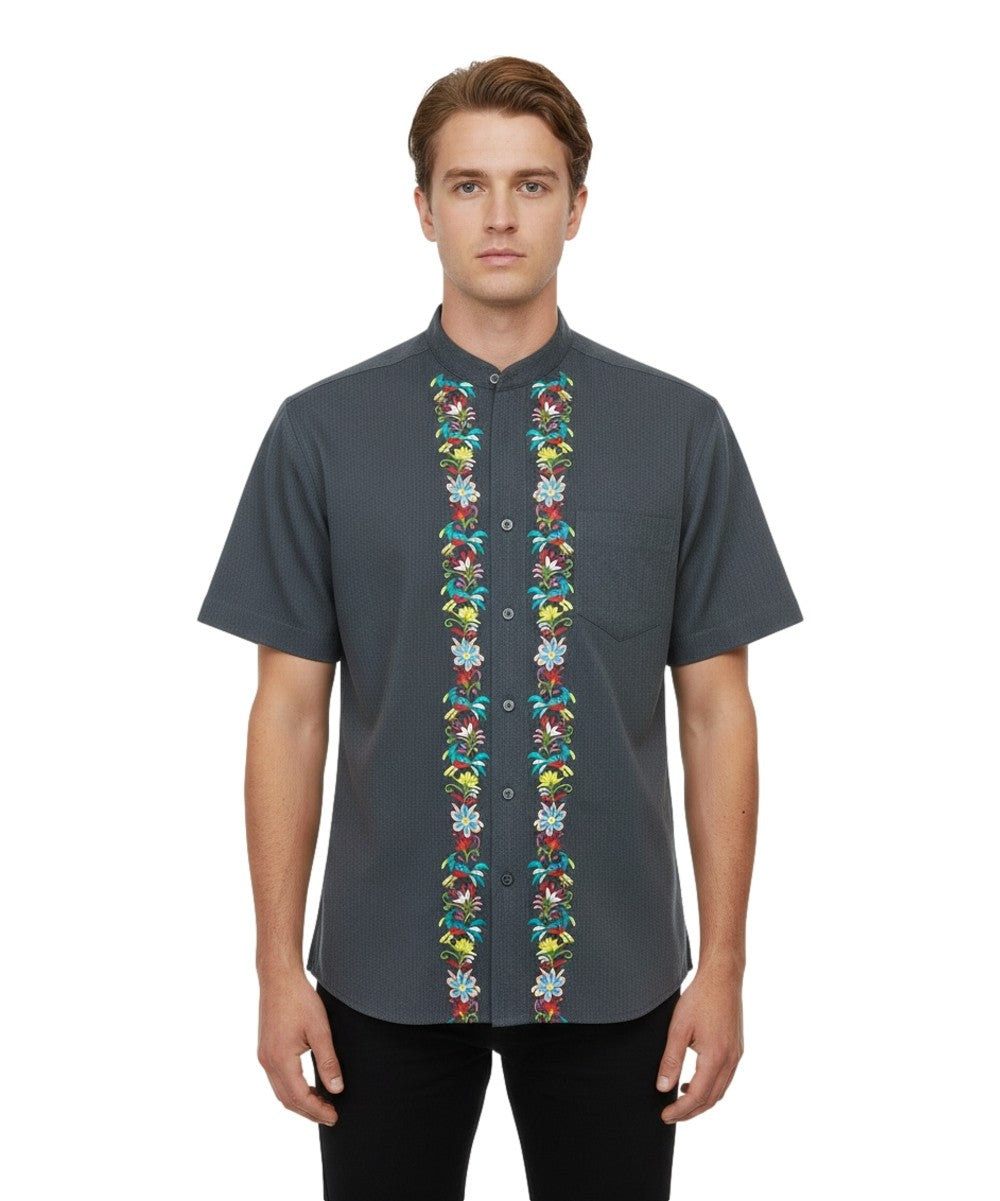 ADULT GUAYABERA SHORT SLEEVE TOP - DARK GREY