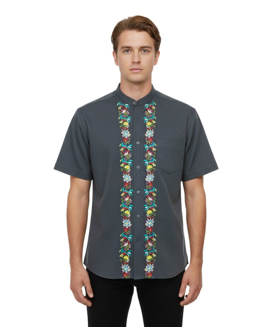 ADULT GUAYABERA SHORT SLEEVE TOP - DARK GREY