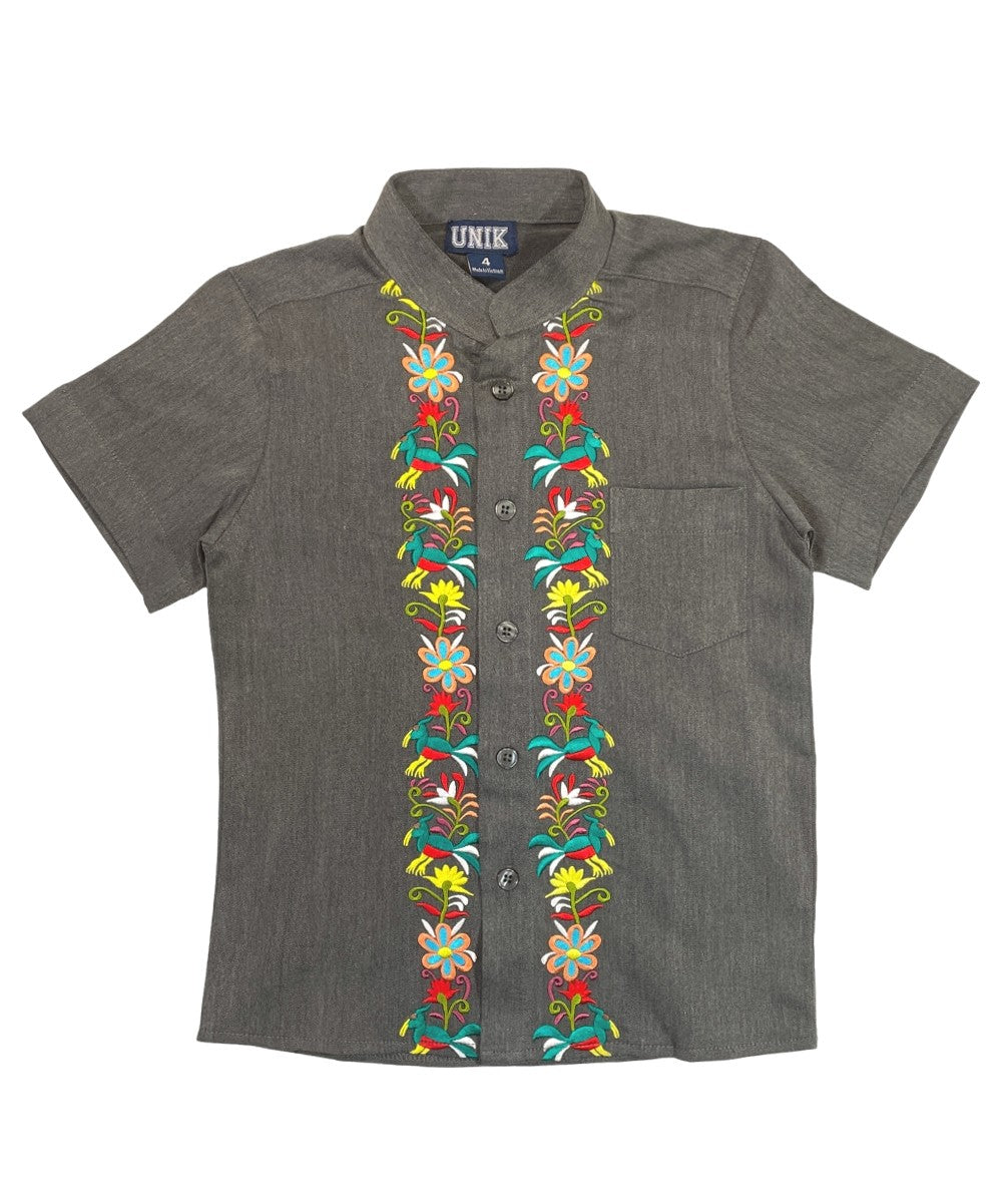 ADULT GUAYABERA SHORT SLEEVE TOP - DARK GREY