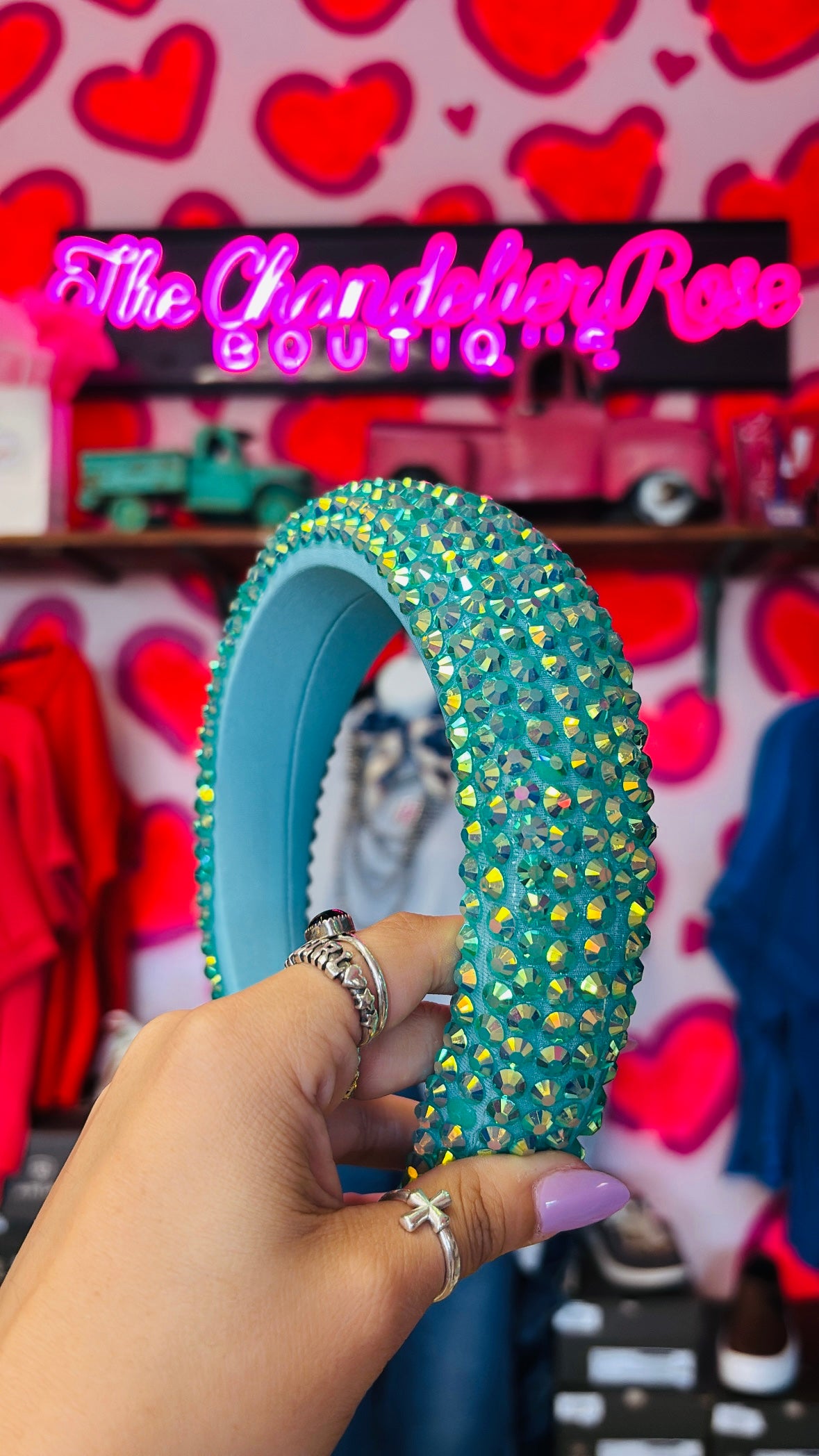 TRENDY RHINESTONE THICK HEADBAND - AQUA
