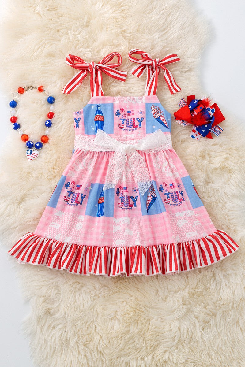 4th Of July Girls Pink Patriotic Dress