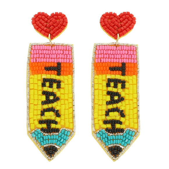 Heart Pencil Beaded Earrings