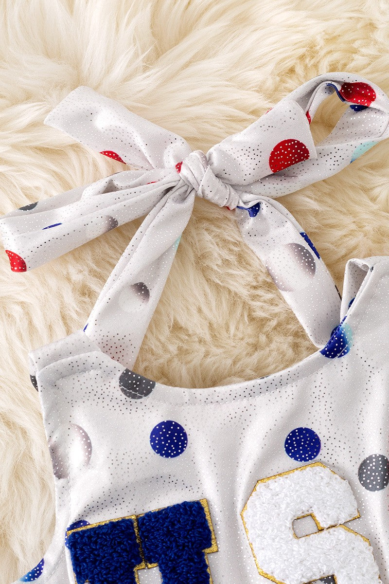 USA Applique Ruffle Patriotic Halter Top