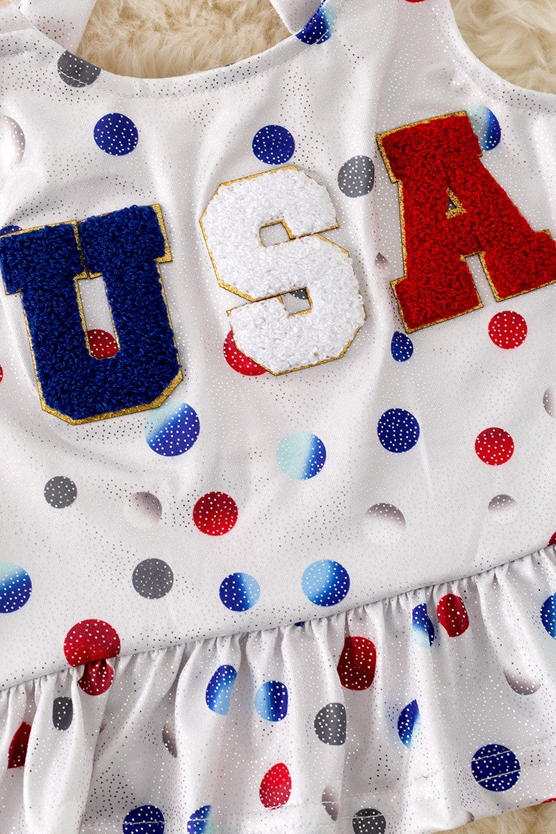 USA Applique Ruffle Patriotic Halter Top