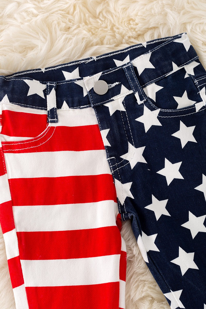 Girls Usa Flag Denim Double Layer Jeans