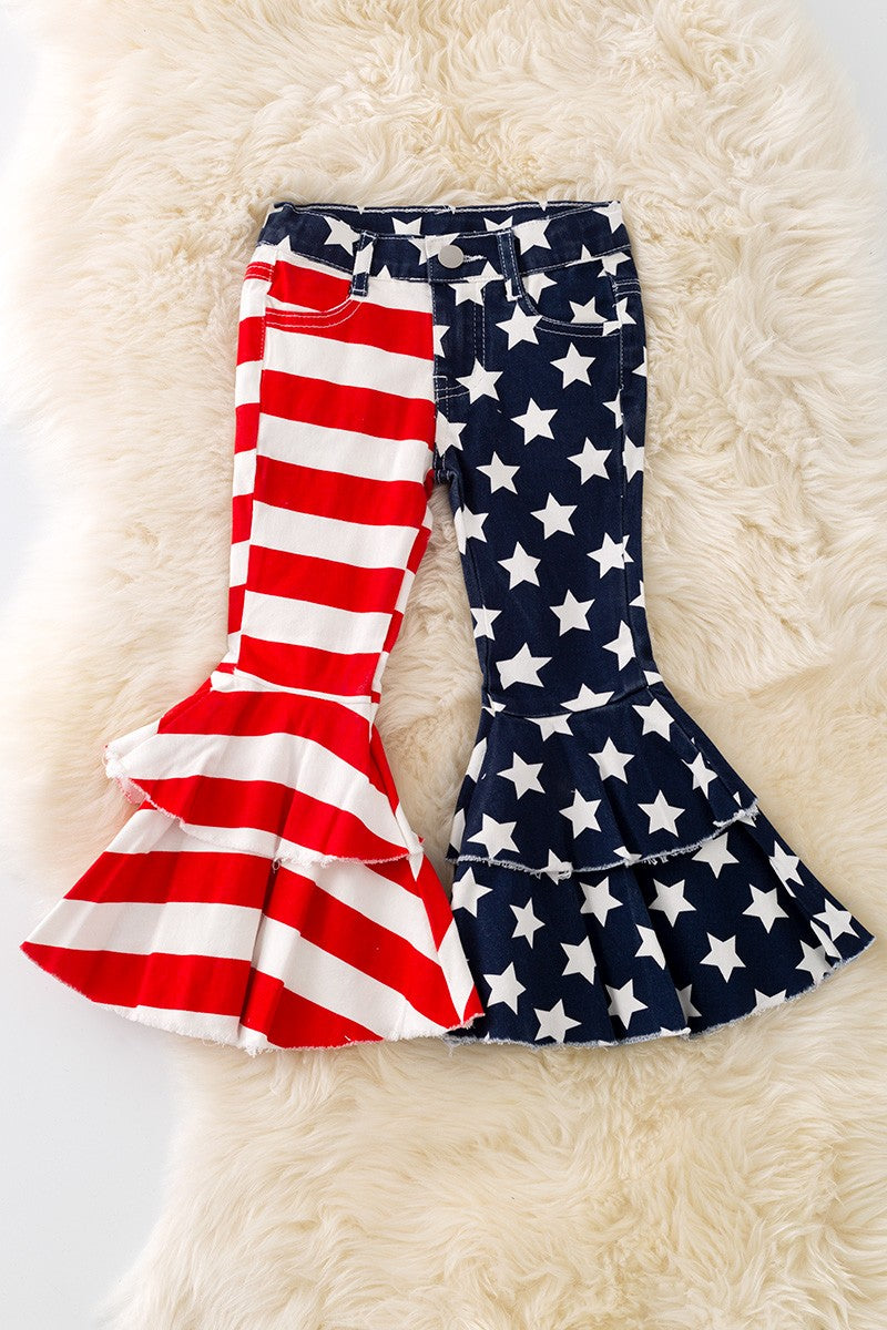 Girls Usa Flag Denim Double Layer Jeans