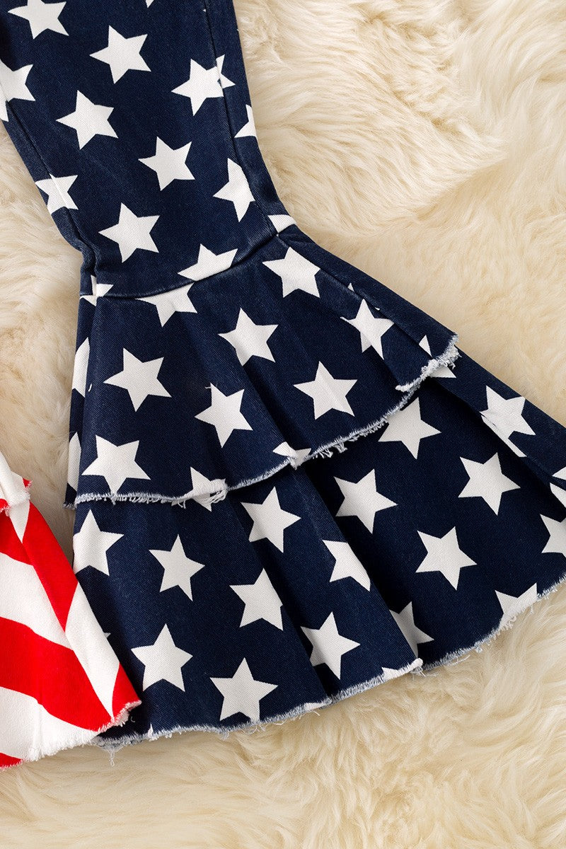 Girls Usa Flag Denim Double Layer Jeans