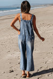 DISTRESSED WIDE LEG DENIM OVERALLS