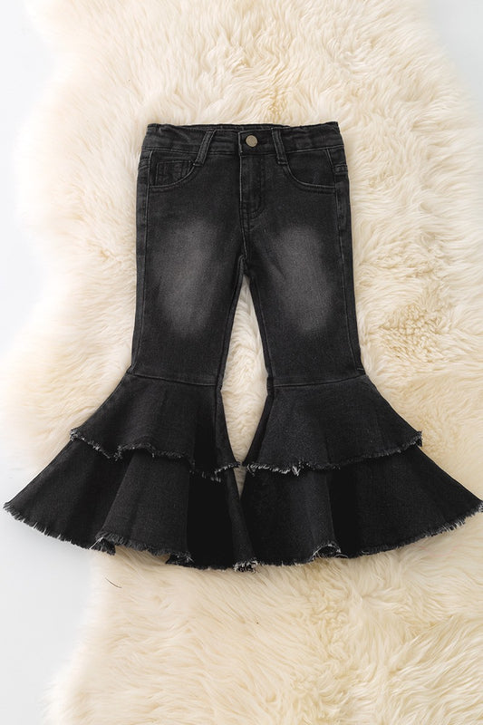 Western Black Double Layer Bell Pants