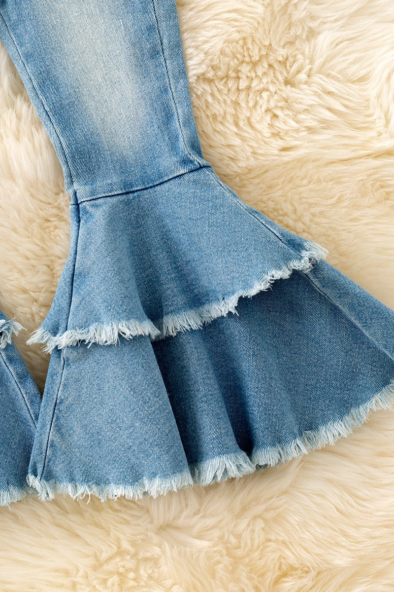 LIGHT BLUE WESTERN DOUBLE LAYER BELL PANTS