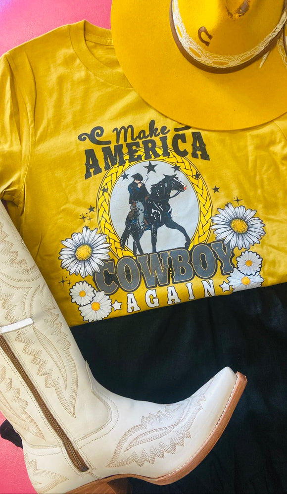 MAKE AMERICA RODEO AGAIN WESTERN TEE - MUSTARD