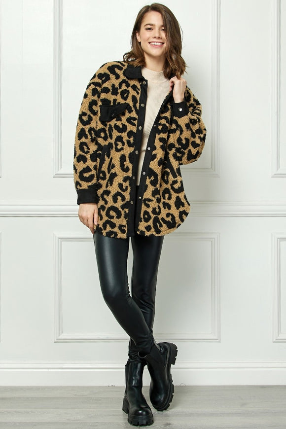 LEOPARD PRINT SHERPA CONTRAST SHACKET