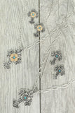 WESTERN FLORAL TURQUOISE EMBELLISHED CROSS PENDANT NECKLACE EARRING - SILVER CENTER