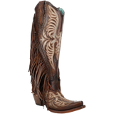 CORRAL WOMEN'S BROWN EAGLE EMBROIDERY & STUDS & FRINGES TALL TOP WESTERN BOOT - C4165