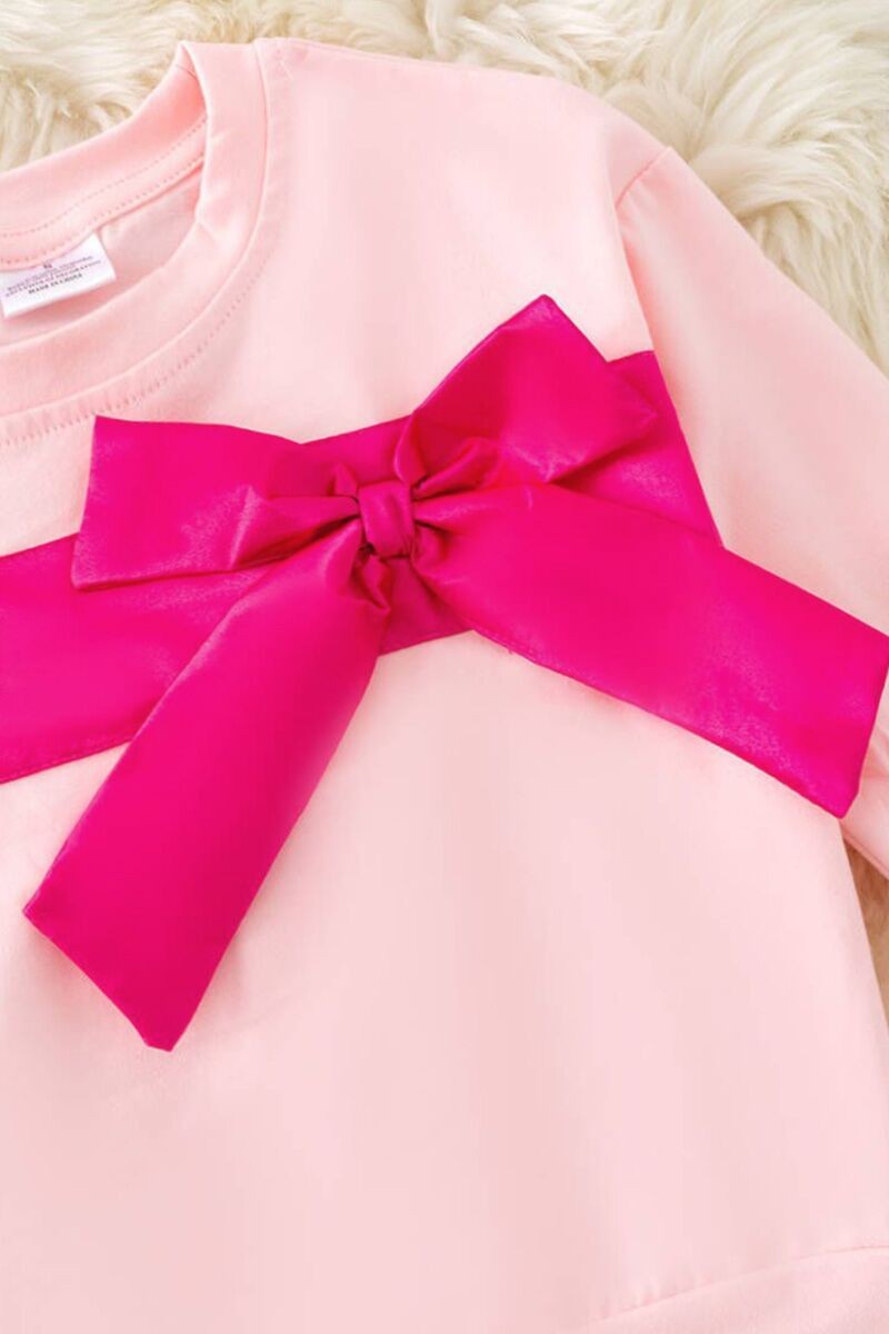 Fuchsia Bow On Light Pink Sweatshirt