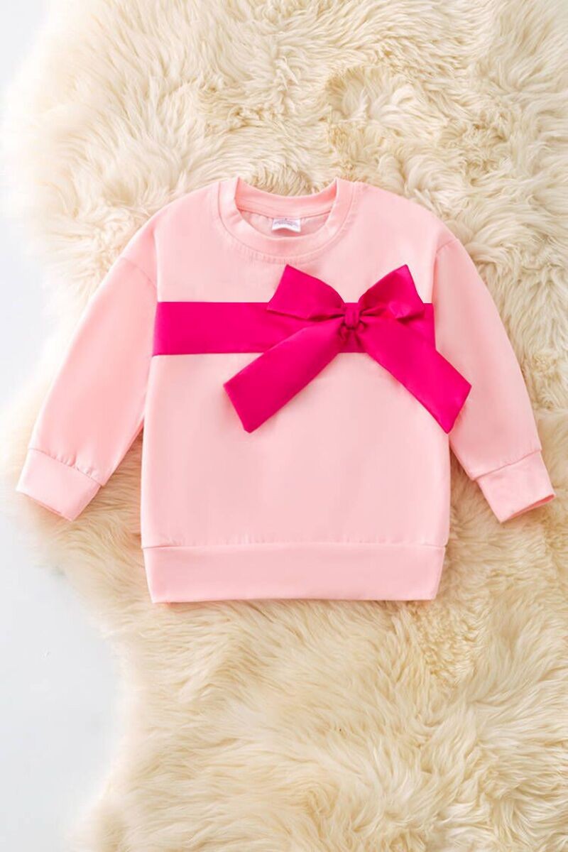 Fuchsia Bow On Light Pink Sweatshirt
