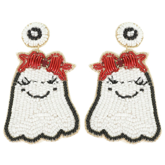 Halloween Ghost Seed Beaded Post Earrings