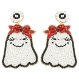 Halloween Ghost Seed Beaded Post Earrings