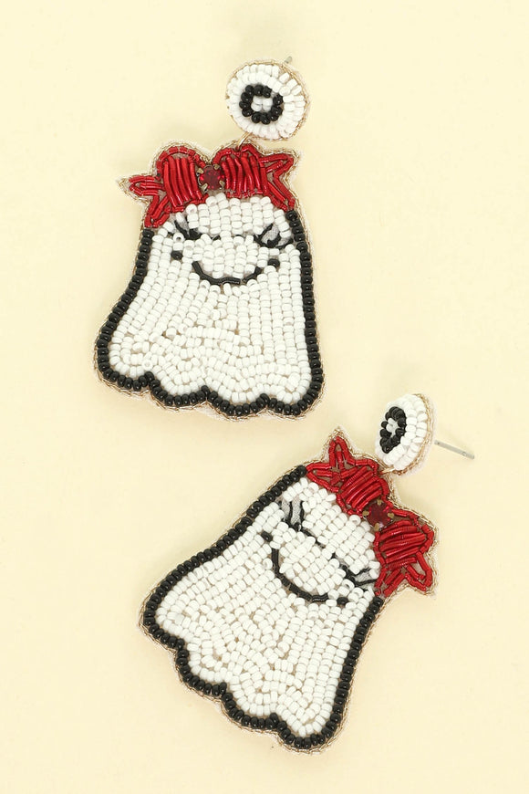 Halloween Ghost Seed Beaded Post Earrings