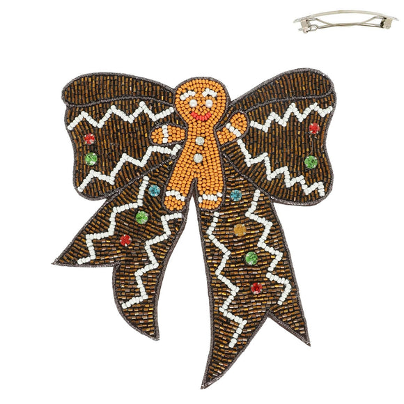 Brown Christmas Gingerbread Bow Barrette Hair Clip