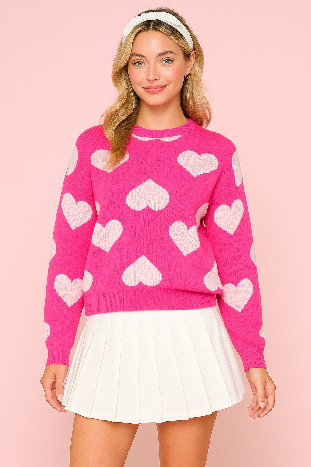 HEART VALENTINE'S DAY SWEATER - PINK WHITE