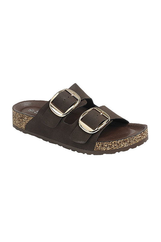 THE CORK DOUBLE STRAP SANDAL - BROWN
