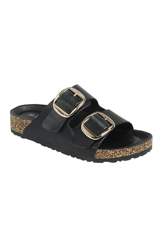 THE CORK DOUBLE STRAP SANDAL - BLACK