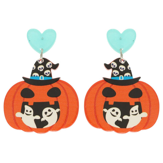 Halloween Ghost And Pumpkin Post Dangle Earrings