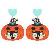 Halloween Ghost And Pumpkin Post Dangle Earrings