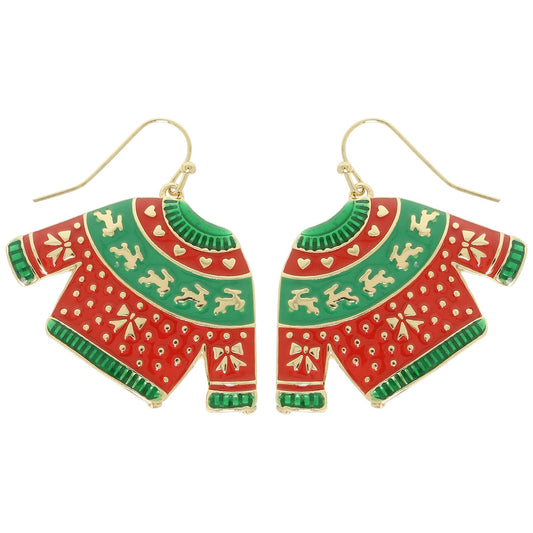 Christmas Theme Ugly Sweater Enamel Earrings