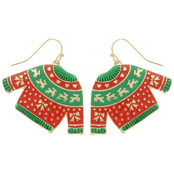 Christmas Theme Ugly Sweater Enamel Earrings