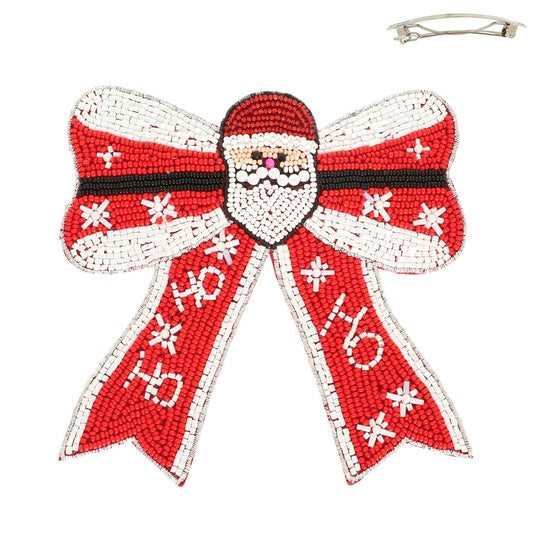 Red Christmas Santa Bow Barrette Hair Clip