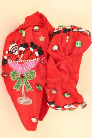 Red Christmas Santa Martini Top Knotted Headband