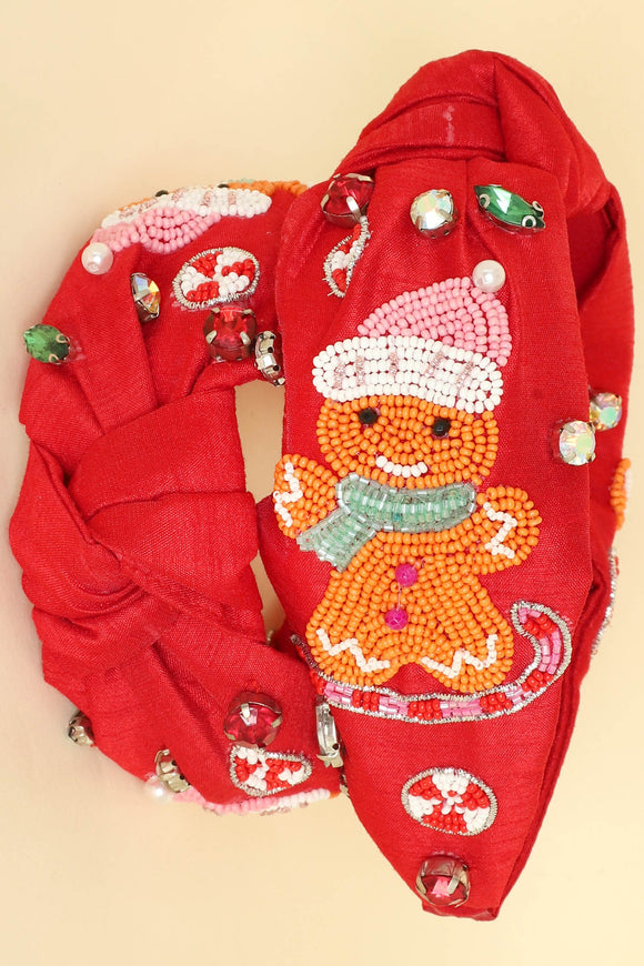 Red Christmas Gingerbread Top Knotted Headband