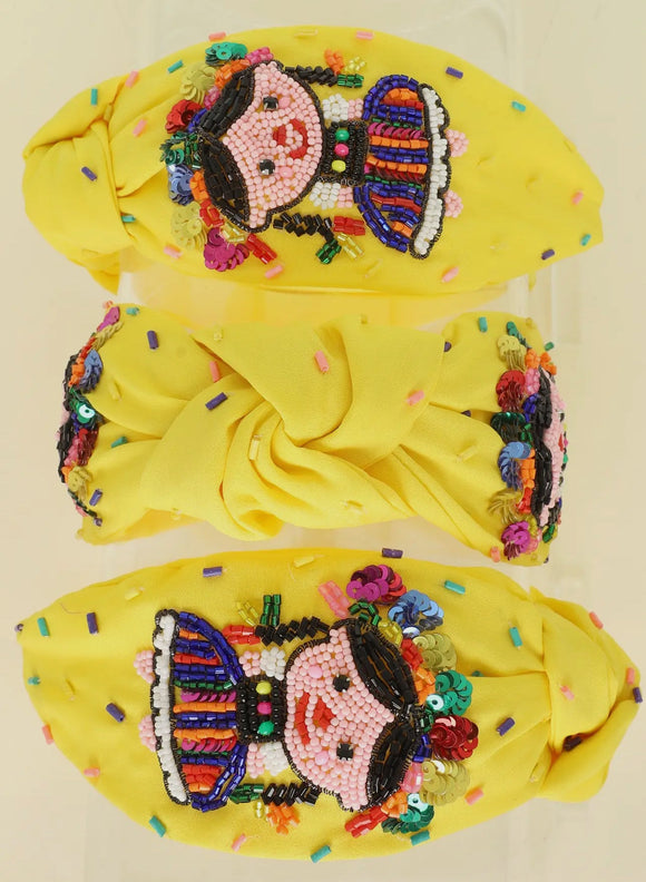 FIESTA MEXICAN GIRL BEADED TOP KNOTTED HEADBAND