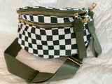 FARAH FANNY BUM BAG - GREEN AN WHITE CHECKERED