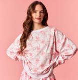 ROSE SATIN BOW PRINTED FRENCH TERRY SWEATSHIRT - LIGHT PINK