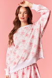 ROSE SATIN BOW PRINTED FRENCH TERRY SWEATSHIRT - LIGHT PINK
