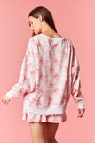 ROSE SATIN BOW PRINTED FRENCH TERRY SWEATSHIRT - LIGHT PINK