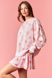 ROSE SATIN BOW PRINTED FRENCH TERRY SWEATSHIRT - LIGHT PINK