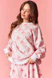 ROSE SATIN BOW PRINTED FRENCH TERRY SWEATSHIRT - LIGHT PINK