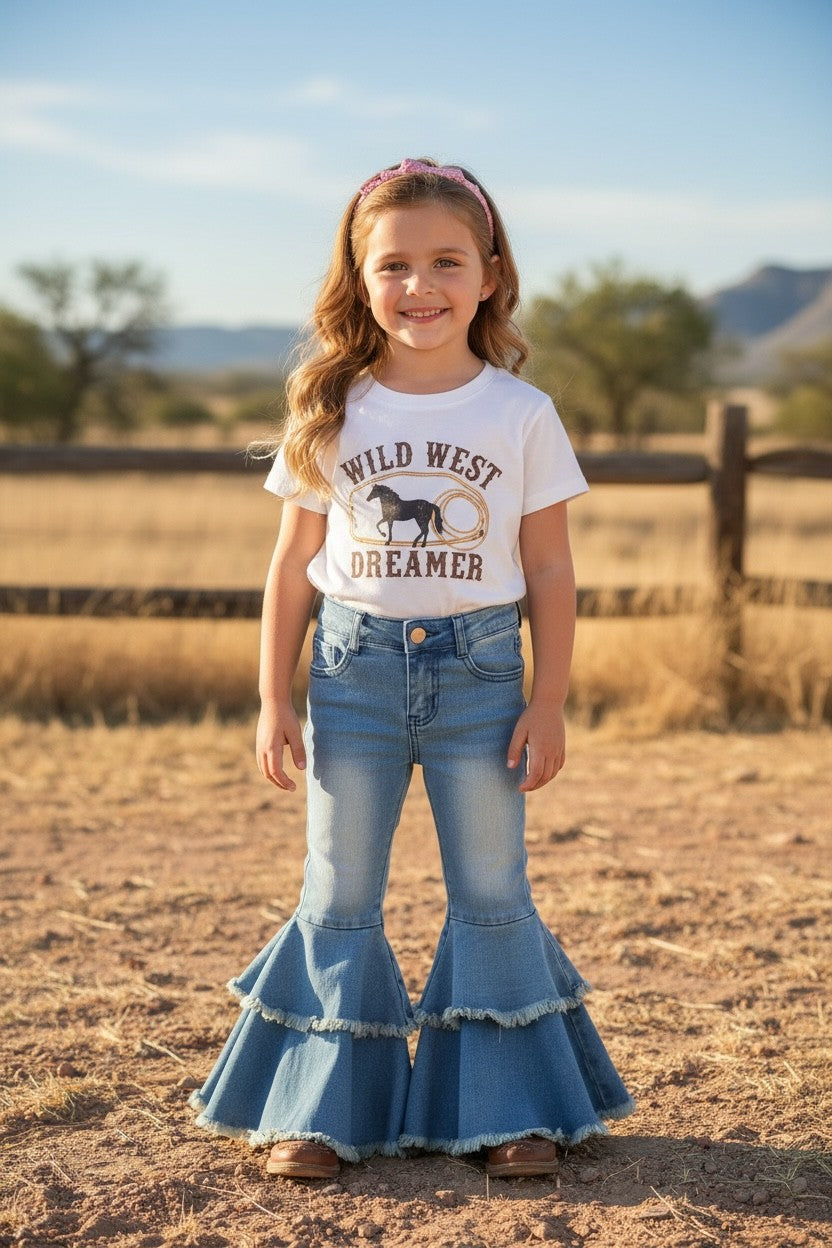 LIGHT BLUE WESTERN DOUBLE LAYER BELL PANTS