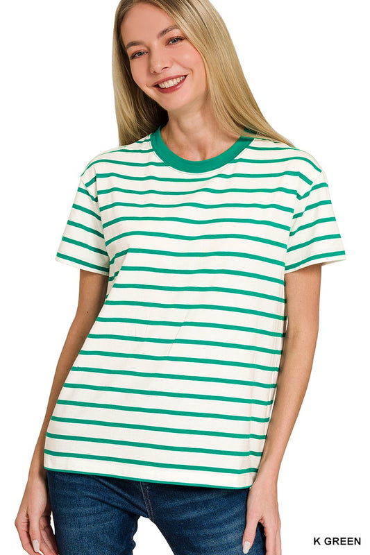 STRIPED CREW-NECK T-SHIRT - K GREEN