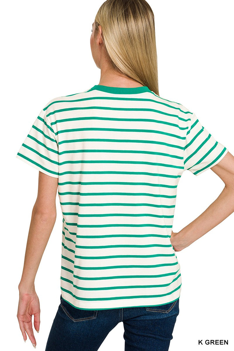 STRIPED CREW-NECK T-SHIRT - K GREEN