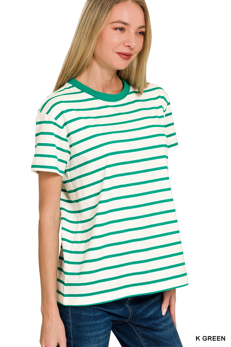 STRIPED CREW-NECK T-SHIRT - K GREEN