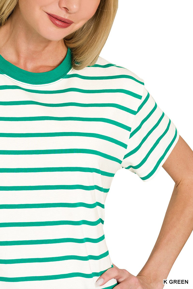 STRIPED CREW-NECK T-SHIRT - K GREEN