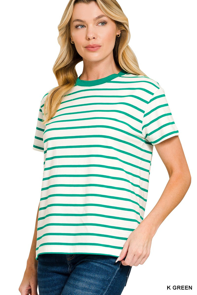STRIPED CREW-NECK T-SHIRT - K GREEN