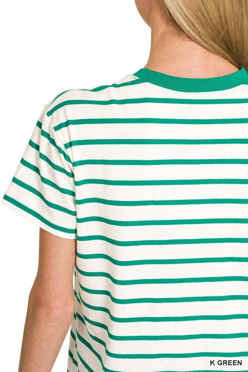 STRIPED CREW-NECK T-SHIRT - K GREEN
