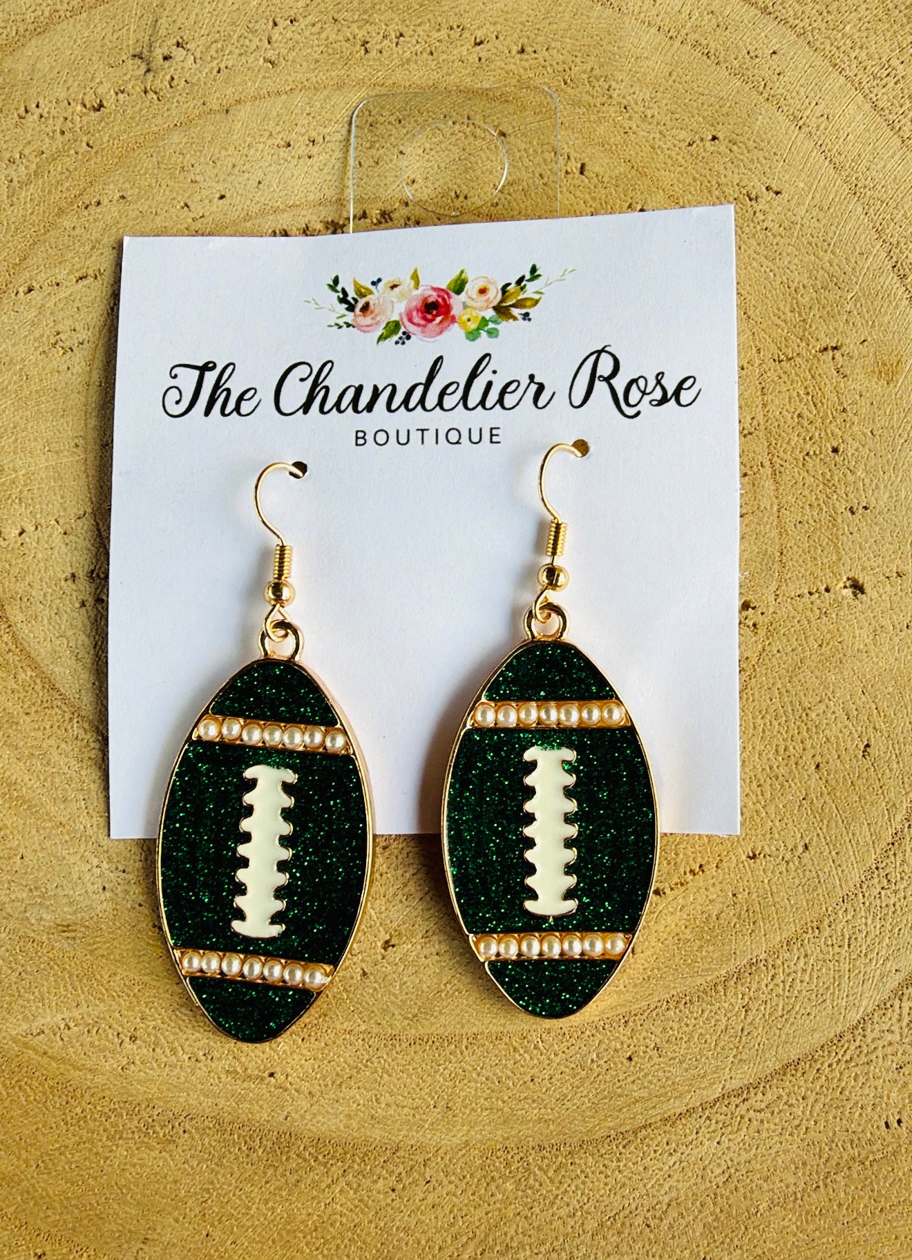 GREEN METAL FOOTBALL EARRINGS