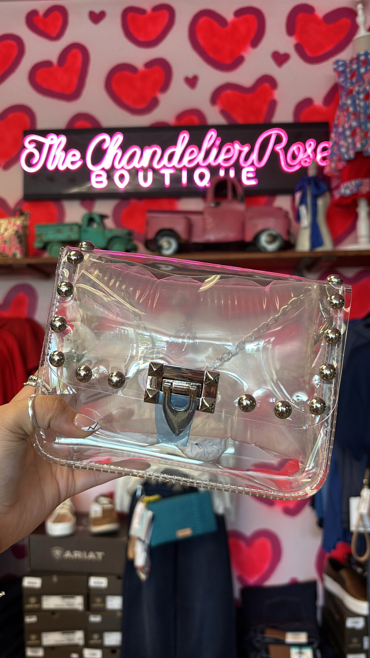 Clear Silver Studded Stadium Crossbody